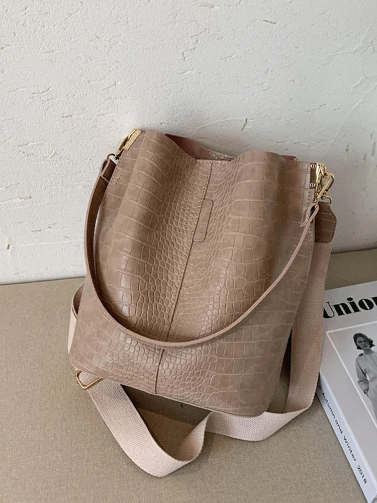 Women Bag Vintage Crocodile Pattern Crossbody Bags for Women PU Leather Trend Designer Shoulder Handbags Large Capacity Bucket