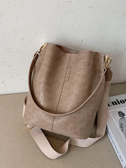 Women Bag Vintage Crocodile Pattern Crossbody Bags for Women PU Leather Trend Designer Shoulder Handbags Large Capacity Bucket