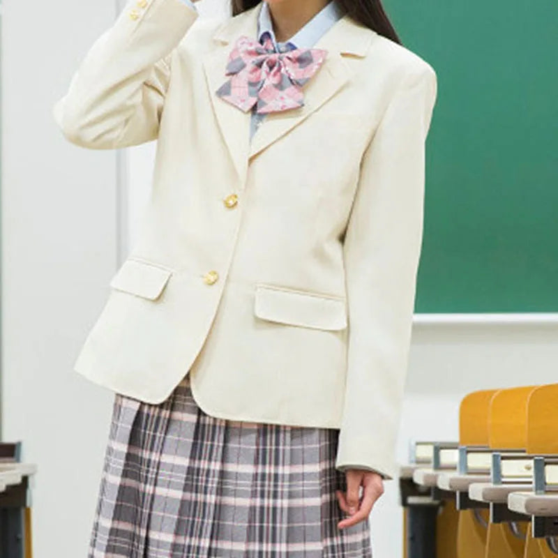 Preppy Style Slim Fit Solid Blazer Woman Double Button Turn-Down Collar Blazers Women Spring Autumn Basic Student JK Suit Coat