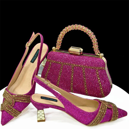 Black Hollow Design With Pointed Shoes And Fashion Three-Dimensional Bag Cozy Rhinestones Are Suitable For Parties