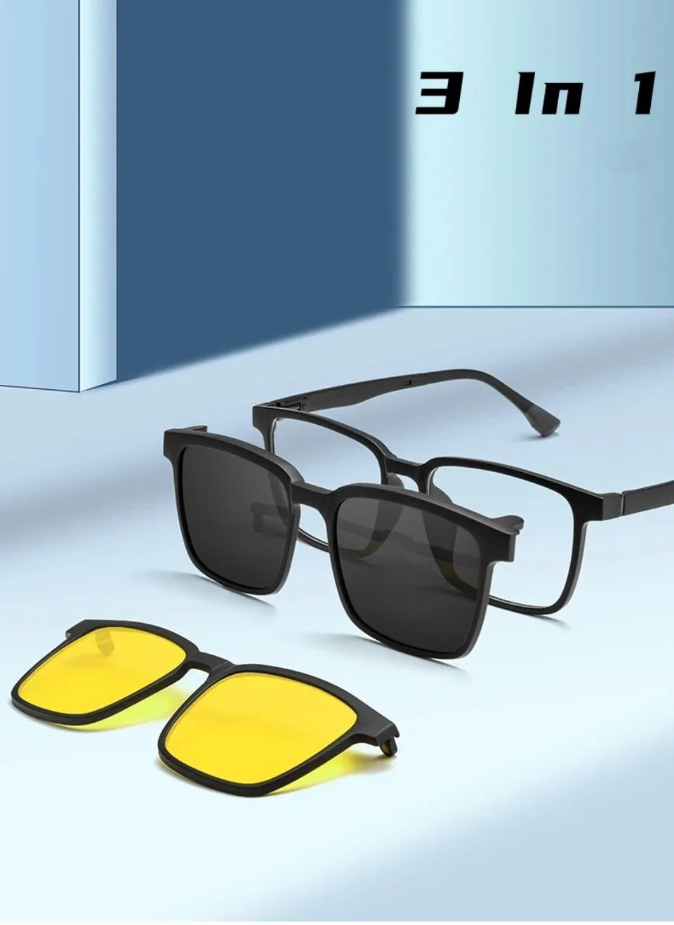 Flip-up Magnetic Clip-on Prescription Glasses Men Women TR90 Polarised Myopia Sunglasses Night Vision Reading Glasses 2191