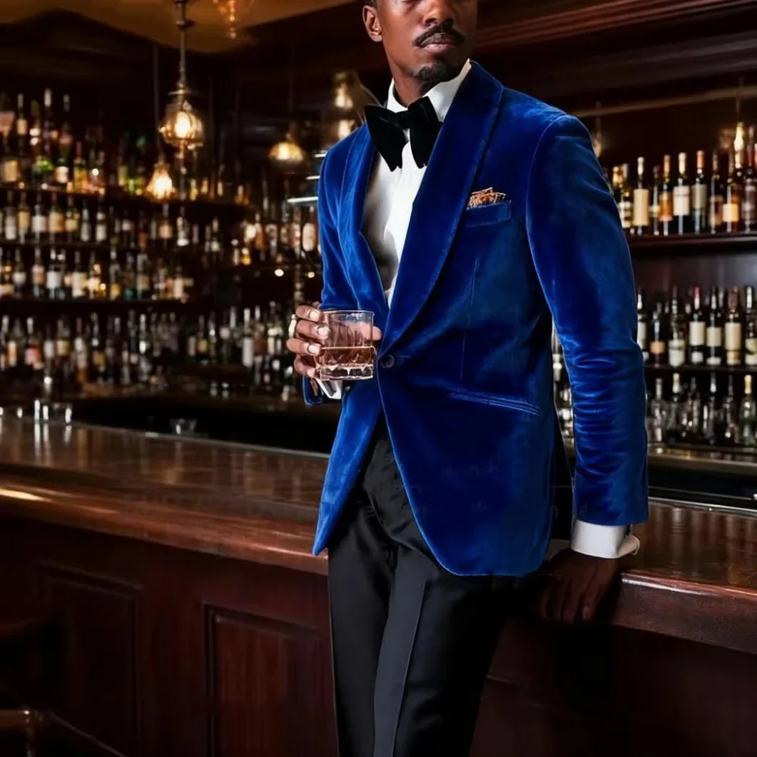 Men's Gold Velvet Tuxedo Blazer Shawl Lapel One Button Formal Jacket Fashion Slim Fit Wedding Prom Party Suit Coat