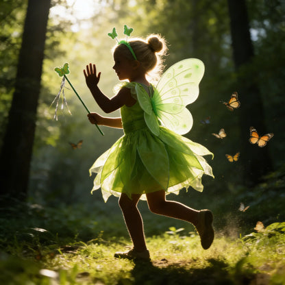 Childern Flower Fairy Dress Up Girls Princess Dress With Wings Halloween Elves Costume Carnival Party Tinkerbell Bell Dress