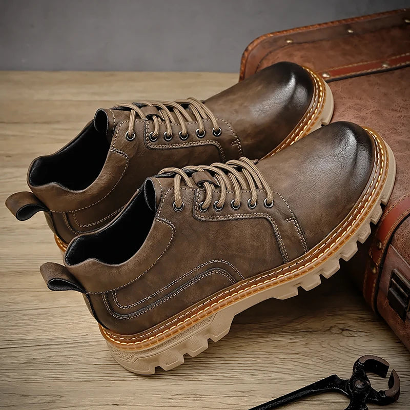 Genuine Leather Men Boots Cow Leather Upper Durable Sole Lace up Autumn Winter Boots Fur Daily Leisure Outdoor Shoes For Man New