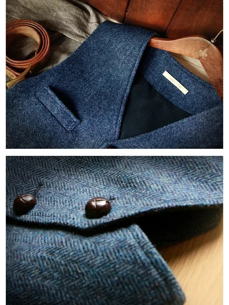 Mens Suit Vest Tweed Retro V Neck Wool Herringbone Waistcoat for Prom Single Breasted Males Dress Suit Vest Plus Size