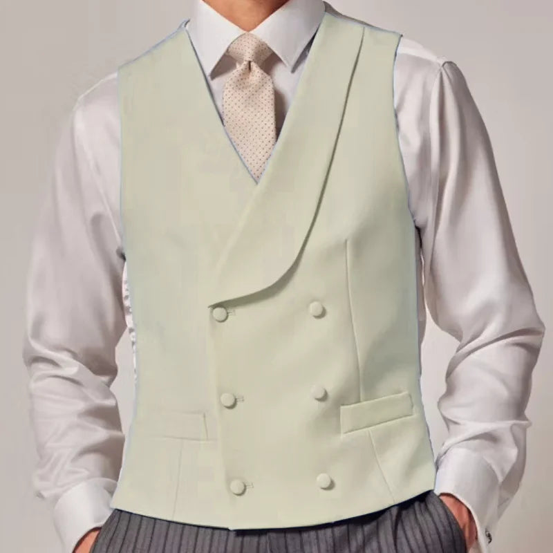 Men Vest Sky Blue Solid Color Double Button With Lapel Waistcoat For Wedding Groom Business Formal Banquet Work Men Suit Vest