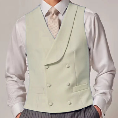 Men Vest Sky Blue Solid Color Double Button With Lapel Waistcoat For Wedding Groom Business Formal Banquet Work Men Suit Vest