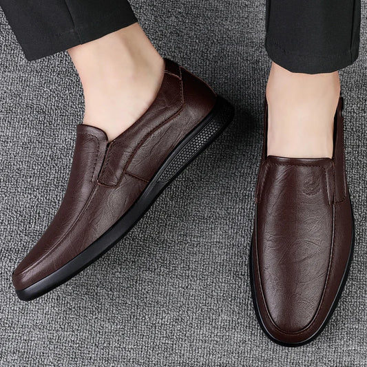 Men's Business Casual Shoes Handmade Layered Cowhide Rubber Bottom Leather Footwear for Office And Leisure