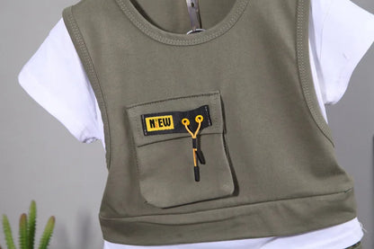 New Toddler Summer Baby Boys/Girls Clothes Children Pulling Rope Pocket T-Shirt Shorts 2Pcs/Set Infant Kids Fashion Tracksuits