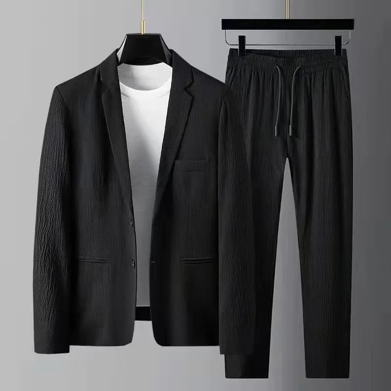 2024 Summer and Autumn New Fashion Suit Men's Long sleeved High end Quality Casual Set Korean Edition Casual Two Piece Set