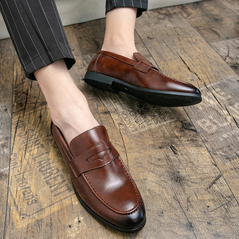 Mens Dress Wedding Fashion Office High Quality Leather Comfy Business Formal Italy Driving Loafers Shoes for Men Plus Size 38~48