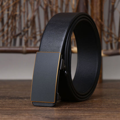 3.5CM Thick Cowhide Genuine Leathe Jeans Belt Business Toothless Automatic Buckle Belt Men High Quality Luxury Male Strap Cintos