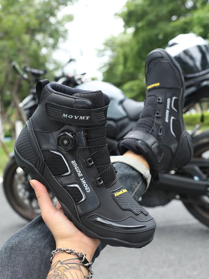 Motorcycle Riding Shoes Men's Breathable Leather Boots Casual Comfortable Slip-On Ankle Boots for Urban Cycling