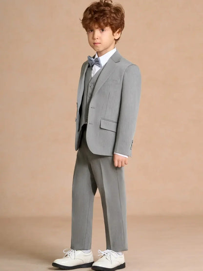Classic Handsome Grey Kids Suit Set 3 Pieces For Formal Occasion Elegant Regular Fit Suits Piano Performance Wear 2-20T Tuxedo