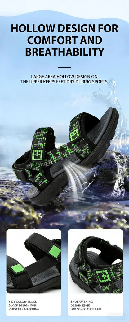 Boys Adjustable Hook Loop Sandals Non-Slip Wear-Resistant Breathable Soft Sole Casual Outdoor Beach Sports Shoes for Kids