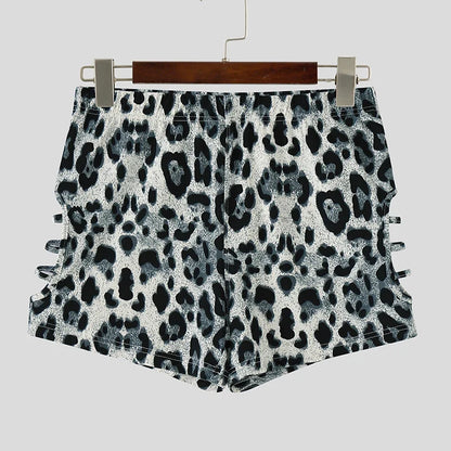 Men's Shorts Leopard Print Hollow Out Sexy Casual Men Bottoms Summer Streetwear 2026 Fashion Vacation Shorts For Man