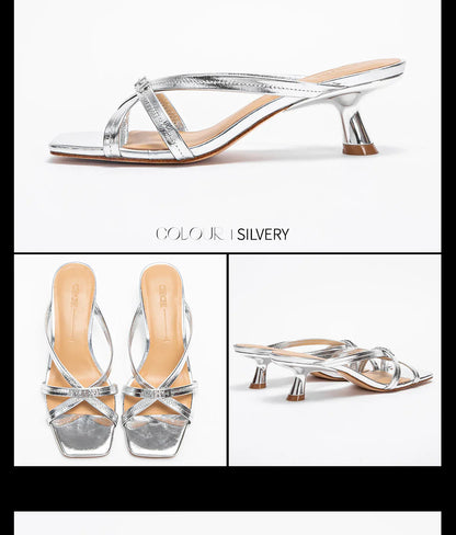 Women's Sandals Summer Cowhide New Thin Belt Business Fashion Sandals Wedding and Dinner Shoes