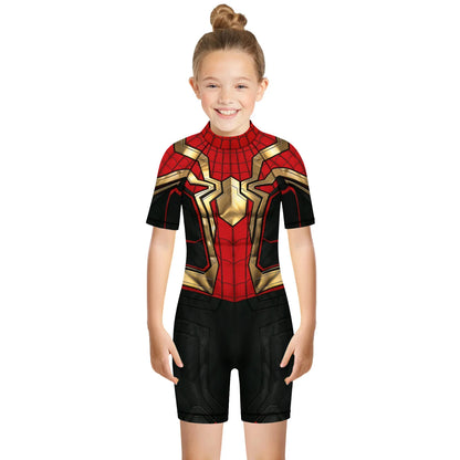 Children One Pieces Swimsuit Superhero 3D Print Playsuit Child Short Sleeve Swimwear Beach Bathing Suit Swim Wear For Boys Girls