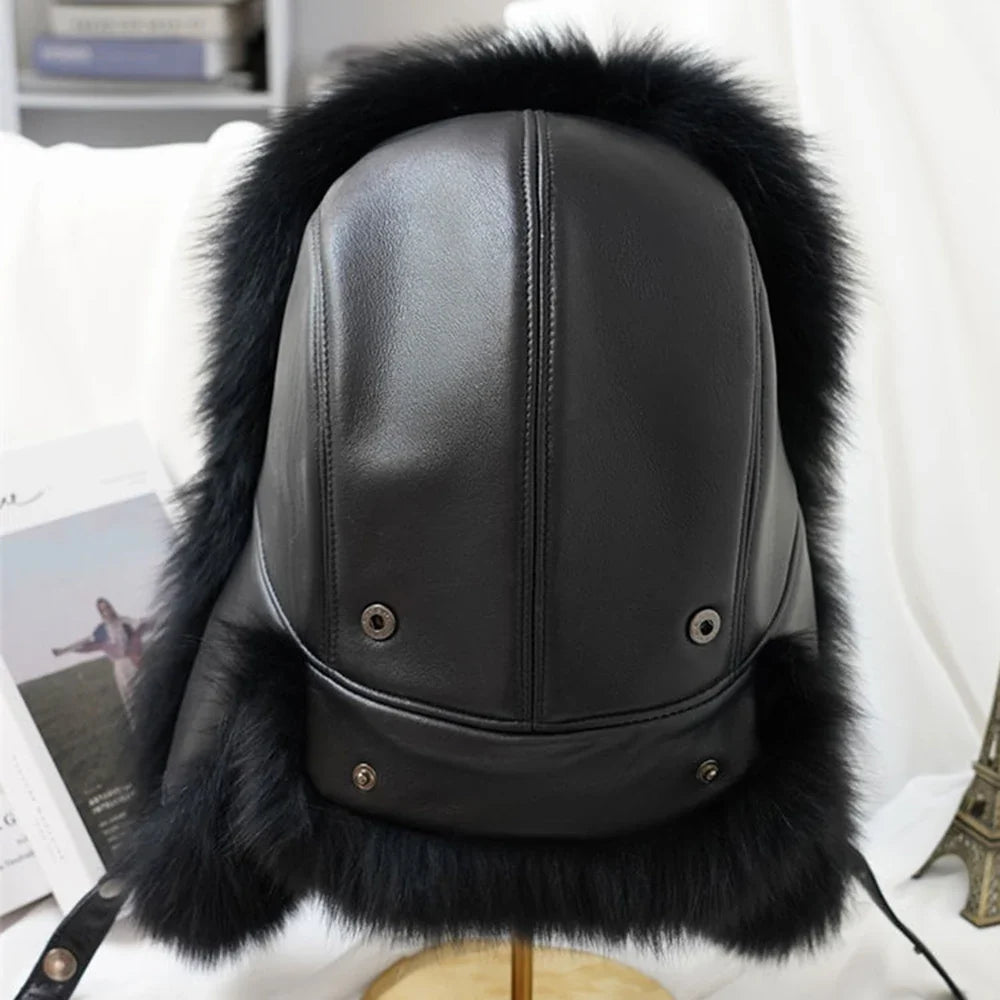 Winter Cap Man 100% Real Sliver Fox Fur Bomber Hat Men's Raccoon Fur Hat Ushanka Cap Trapper Russian Ski Caps Hats Real Fur Hat