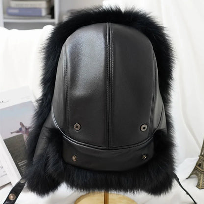 Winter Cap Man 100% Real Sliver Fox Fur Bomber Hat Men's Raccoon Fur Hat Ushanka Cap Trapper Russian Ski Caps Hats Real Fur Hat