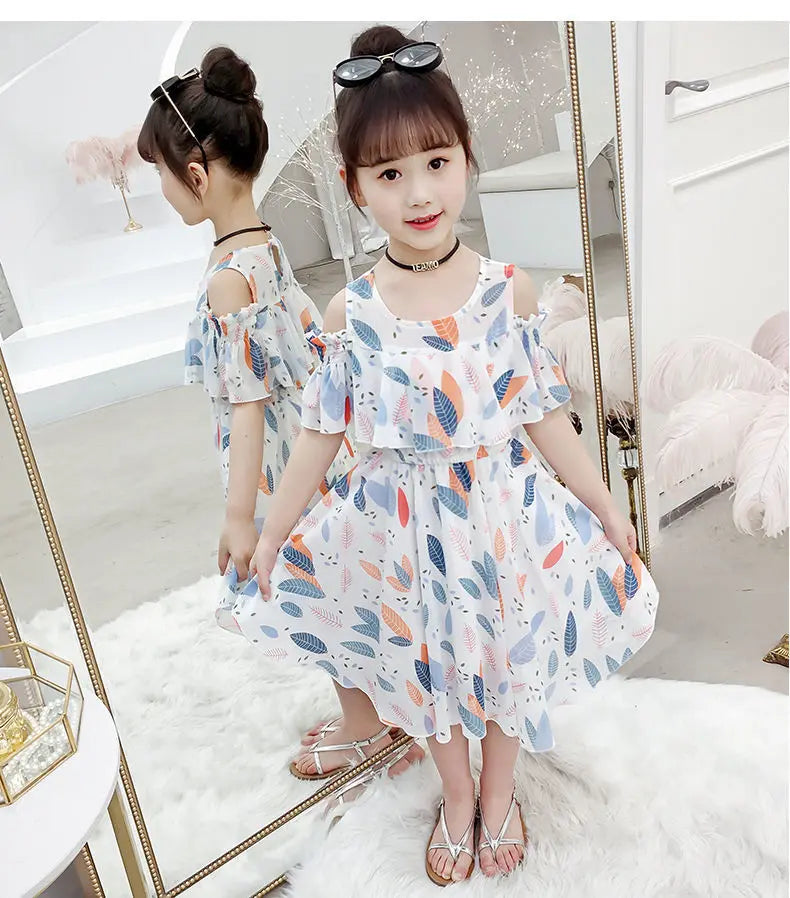 Thin Girl Summer Dress Robe Fille Floral Chiffon Princess Dress Children's Clothing Summer Girls Casual Dresses Kids Vestidos