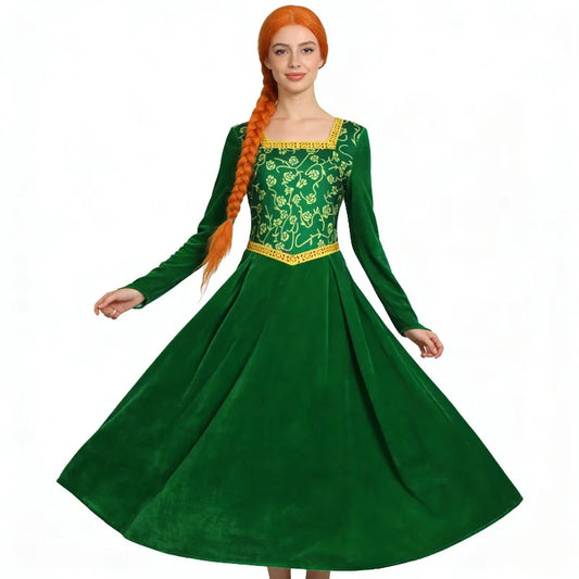 Cosplay Shrek Costume Anime Fiona Princess Dress Wig Woman Long Sleeves Green Dress Halloween Cosplay Halloween Carnival Clothe