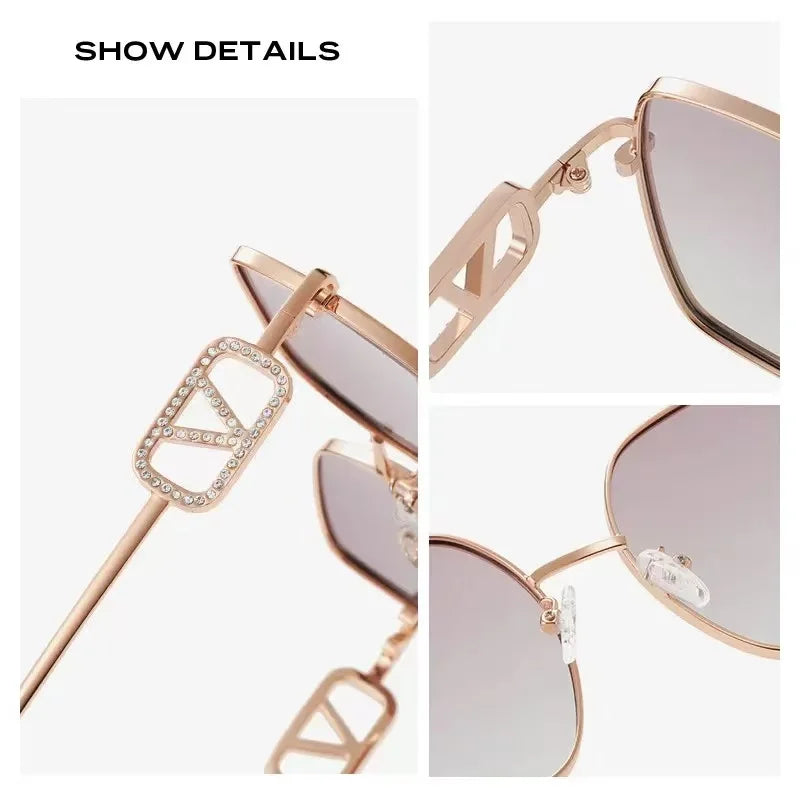 2025 New Fashion Metal Square Polarized Sun Glasses Women Luxury Diamond UV400 Sunglasses Ladies Oversized Eyewears Gafas De Sol