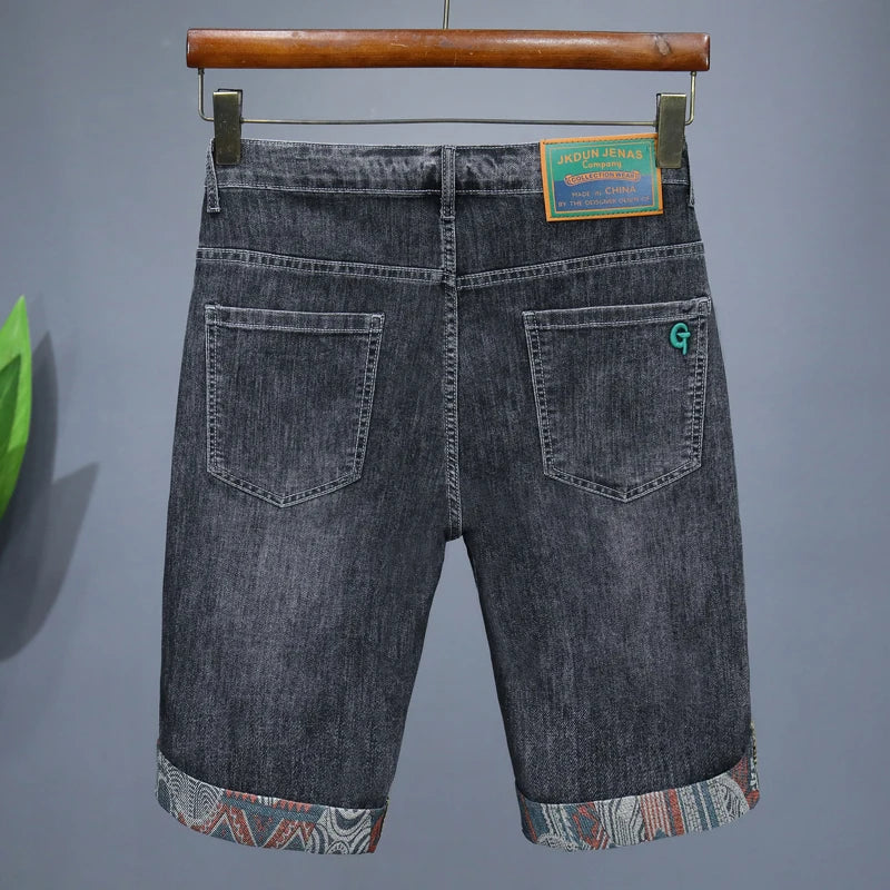 Summer New Men's Embroidered Denim Shorts Fashion Straight Slim Personality Streetwear Jeans Male Bermuda Male Short Pants