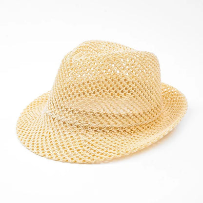 Mesh Hollow-Out Jazz Hat Summer Breathable Sun Protection Hat Straw Hat British Retro Casual Cool Hat