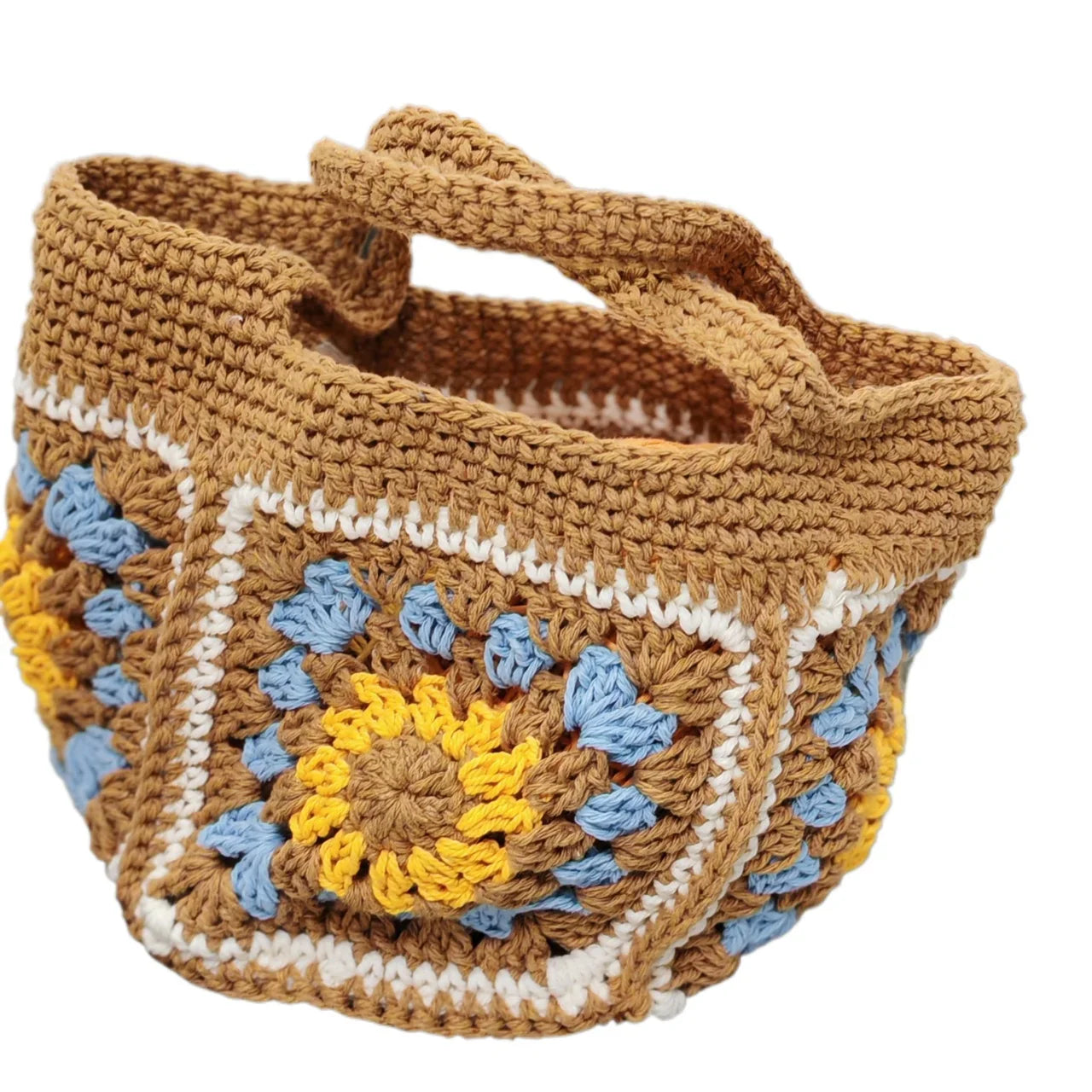 Boho Crochet Handbag for Women – Handmade Granny Square Tote Bag, Retro Knitted Shoulder Bag, Summer Casual Purse