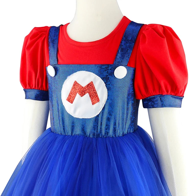 Super Bros Stage performance movie cosplay girls puff Sleeve Top+Dress Girl Halloween Birthday Party Cosplay