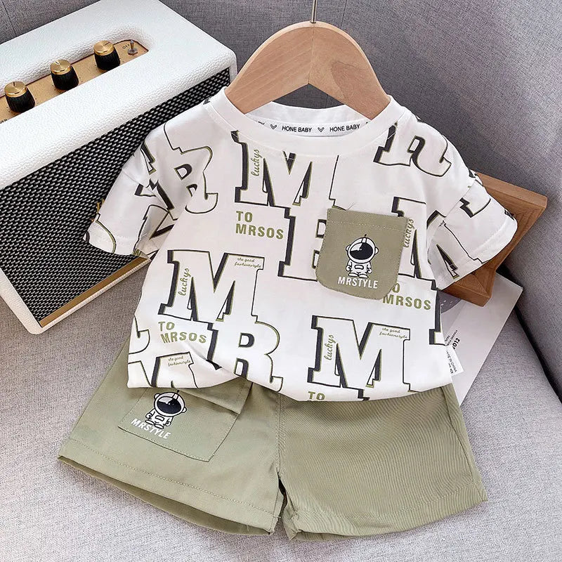 Summer Baby Boys Girls Clothes Set Kid Boy Cartoon Letter Printed T-shirts and Shorts 2Pcs Suit Children Short Sleeve Outfits