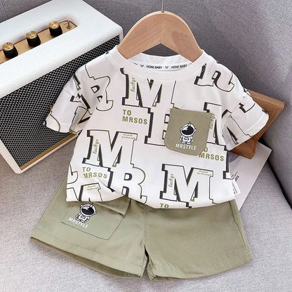 Summer Baby Boys Girls Clothes Set Kid Boy Cartoon Letter Printed T-shirts and Shorts 2Pcs Suit Children Short Sleeve Outfits