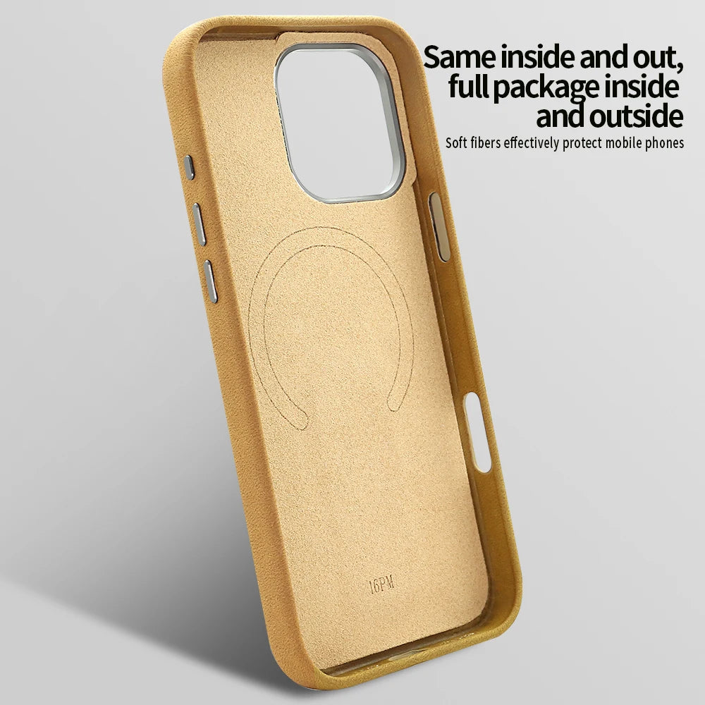 For iPhone 17 Pro Protective Case With Metal Rotatable Kickstand Suede Artificial Leather Phone Case For iPhone 17 16 15 Pro Max