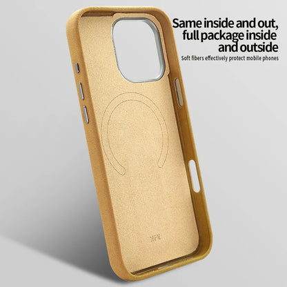For iPhone 17 Pro Protective Case With Metal Rotatable Kickstand Suede Artificial Leather Phone Case For iPhone 17 16 15 Pro Max