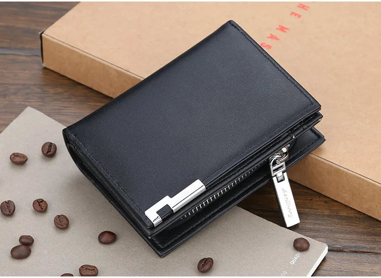 Men's Short Wallet Card Clips Zipper Slim Blocking Multi-Card Slots PU Leather Large Capacity Wallets for Men