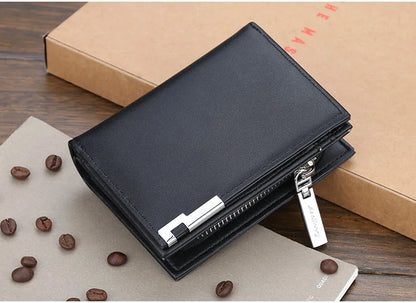 Men's Short Wallet Card Clips Zipper Slim Blocking Multi-Card Slots PU Leather Large Capacity Wallets for Men