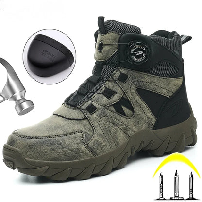 Safety Rotating button  Boots Men Outdoor tactical boots Indestructible shoes Puncture-Proof Work Boots Steel toe shoes Sneakers