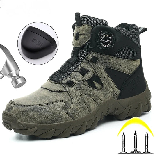 Safety Rotating button  Boots Men Outdoor tactical boots Indestructible shoes Puncture-Proof Work Boots Steel toe shoes Sneakers