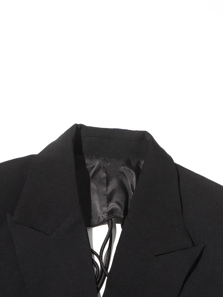 Patchwork Diamonds Backless Blazer For Women Notched Collar Long Sleeve Spliced Button Chic Blazers Female Style