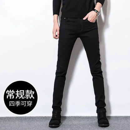 High Street Washed Black Grey Jeans Men Summer Slimming Tall Micro Flared Pants Youth Trendy Long Jeans High Waist