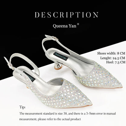 Glamorous Silver Color Occasions Party Wedding Lady Shoes and Bag Set In Stock Elegant Heels with Matching Purse