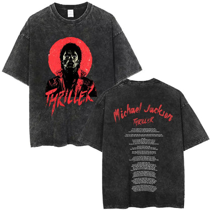 Washed Vintage Michael Jackson Face Graphic T-shirt Men Women Fashion Hip Hop Oversized T-shirts Male Retro Gothic Rock T Shirts
