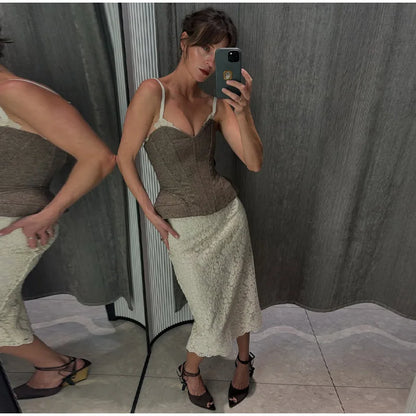 Sexy Print Sling Fishbone Corsets Women Backless Zipper Sleeveless Slim Tops Female 2026 Summer New Chic Evening Party Tanks