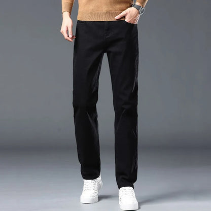 Men's Slim Jeans Korean Fashion Elastic Straight Casual Denim Pants Comfortable Work Male Spring Autumn Trousers Black Gray