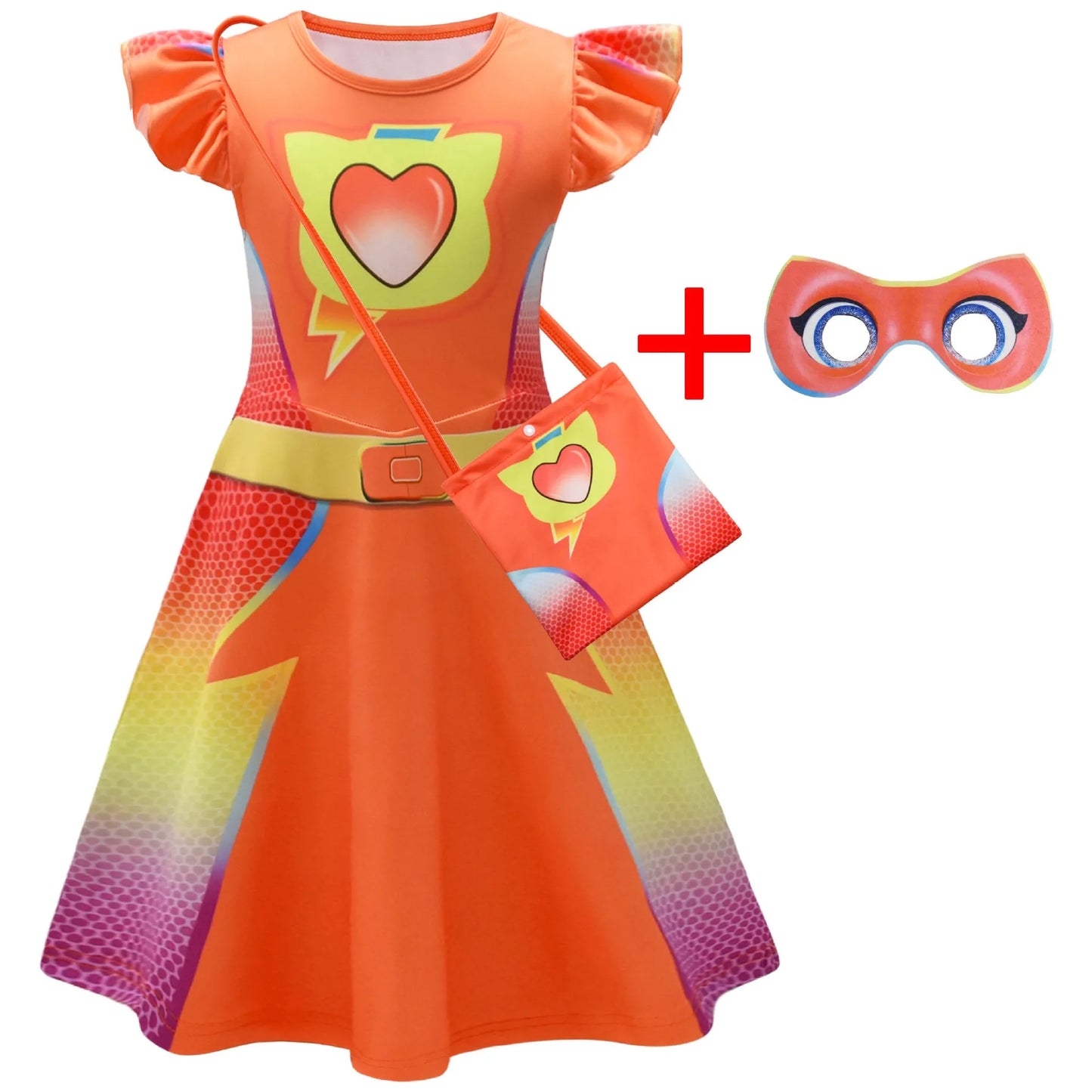 Children's SuperKitties Dresses Super Kitties Cosplay Costume Girls Flying Sleeves A-Line Dress Bag Mask Carnival Birthday Gift
