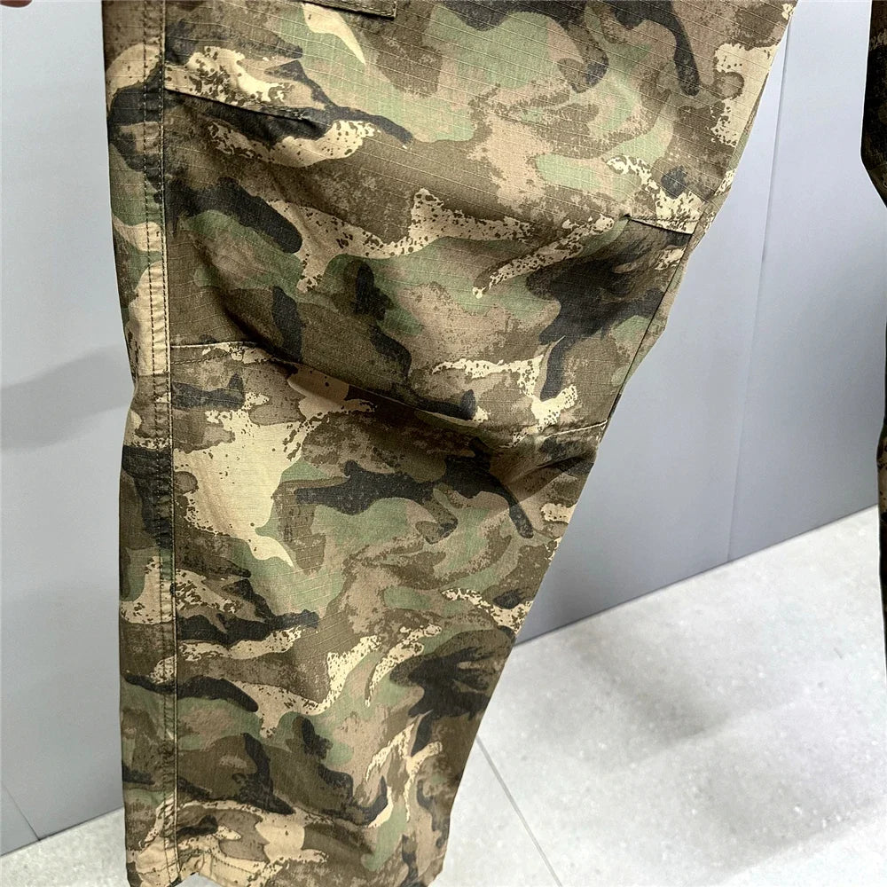 Heavy weight Tactical Cargo Pants For Men Vintage Camo Multi-Pocket Loose Fit Straight Leg Outdoor Streetwear Casual Trousers