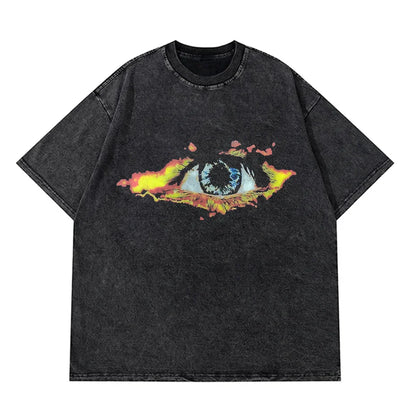 Anime Pain Printed T Shirt Men Retro Washed 100% Cotton Tops Tees Harajuku Tshirt 2023 Streetwear Hip Hop Male T-shirts