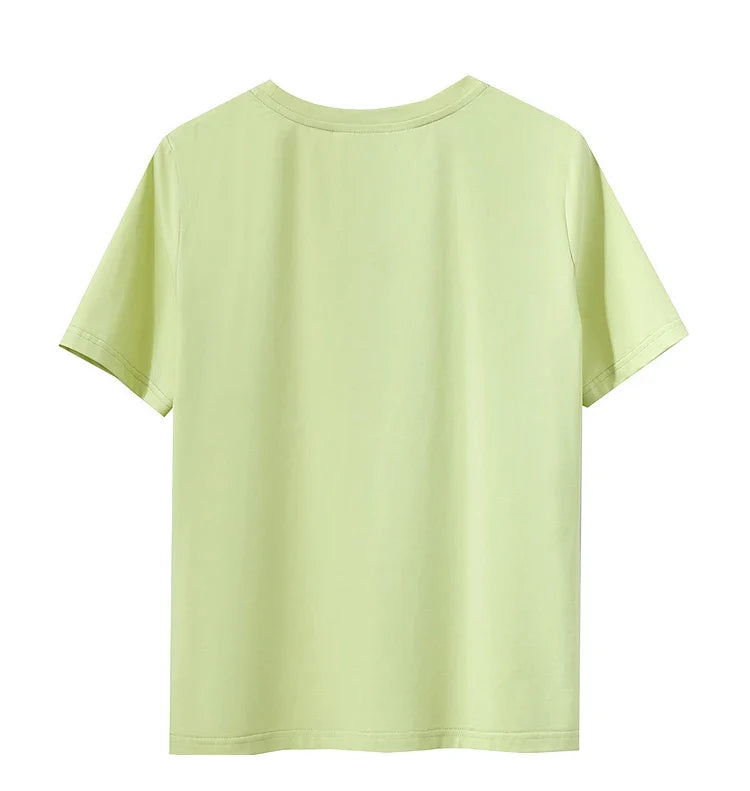 Minimalist T-shirt Women's Tops O-neck Short Sleeves Geometric Decoration Antibacterial Cotton Elastic Casual Tees 12521088