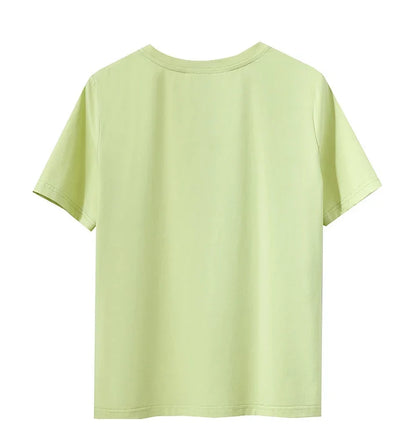 Minimalist T-shirt Women's Tops O-neck Short Sleeves Geometric Decoration Antibacterial Cotton Elastic Casual Tees 12521088